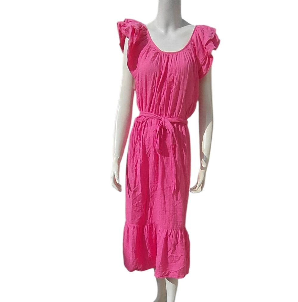 7080....Women's Gap Elegant Pink Ruffle Sleeve Dress Size Large - Picture 1 of 4